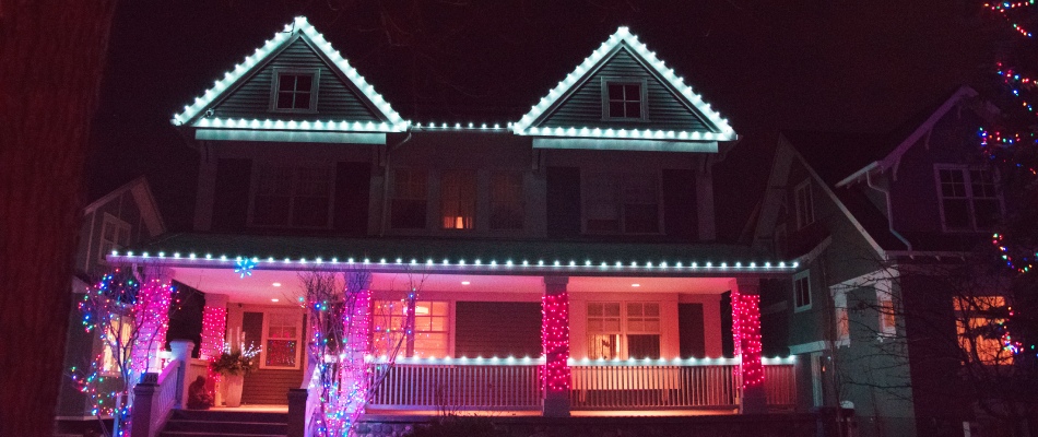 Holiday lights installed for a home in Elbow Valley, AB.