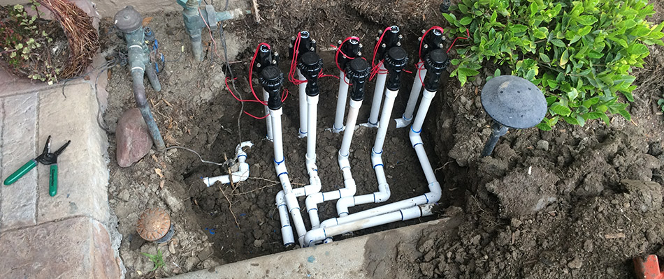 An irrigation system in ground being repaired in Calgary, AB.