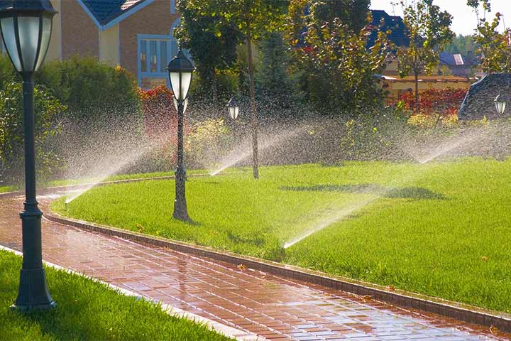 Commercial irrigation services at a home in Chestermere, Alberta.